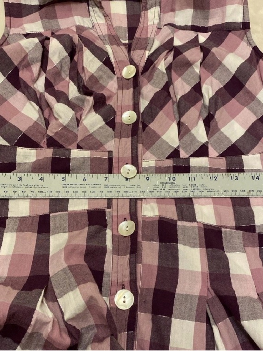 Cotton Express Purple and White Sleeveless Gingham Button-Front Midi Dress - Picture 12 of 13